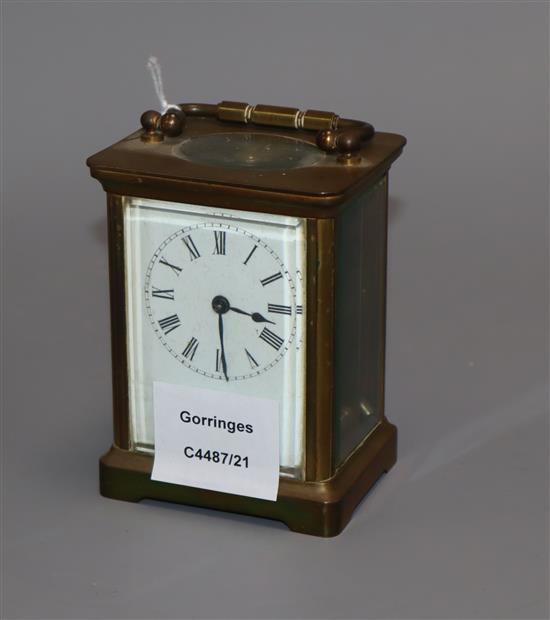 A late 19th century French eight day carriage timepiece height 10.5cm